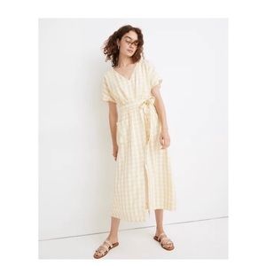 Madewell Dolman Sleeve Tie Waist Midi Dress in Gingham Check